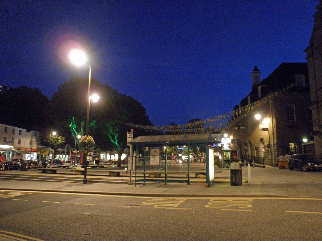 Falmouth town centre in South Cornwall on a sunny day