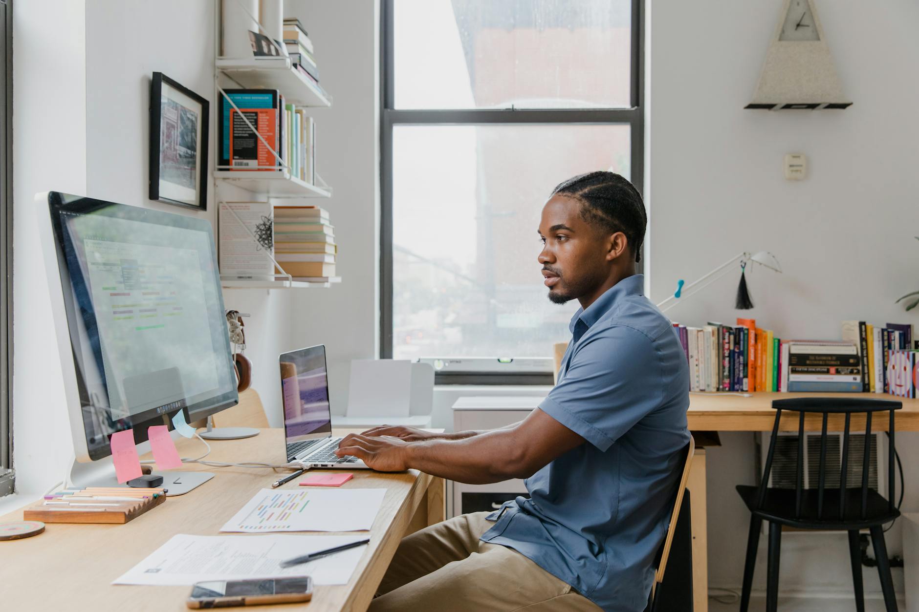 Small business owner working on a computer at their desk