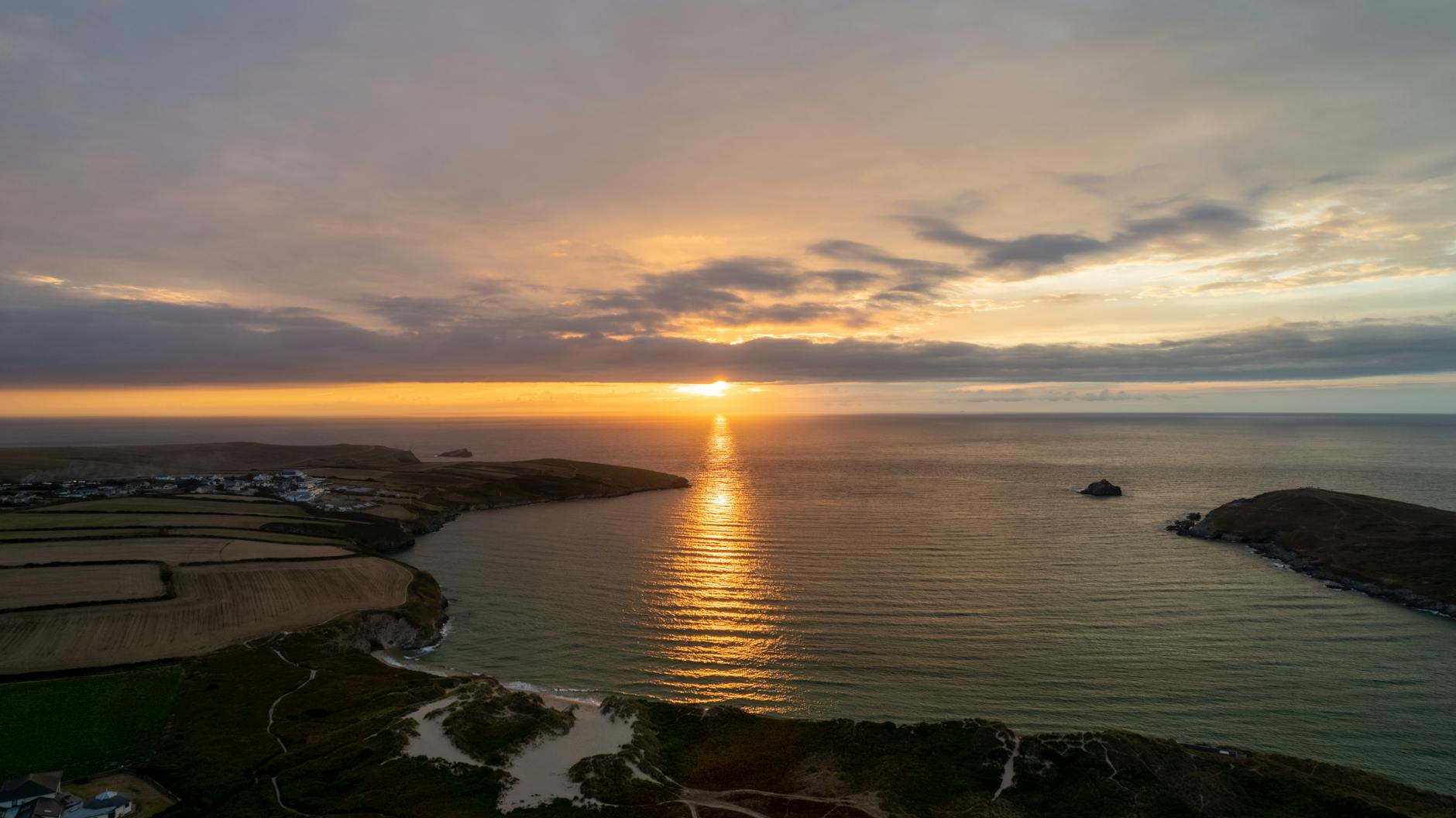 Beautiful Cornwall coastal view at sunset in summer