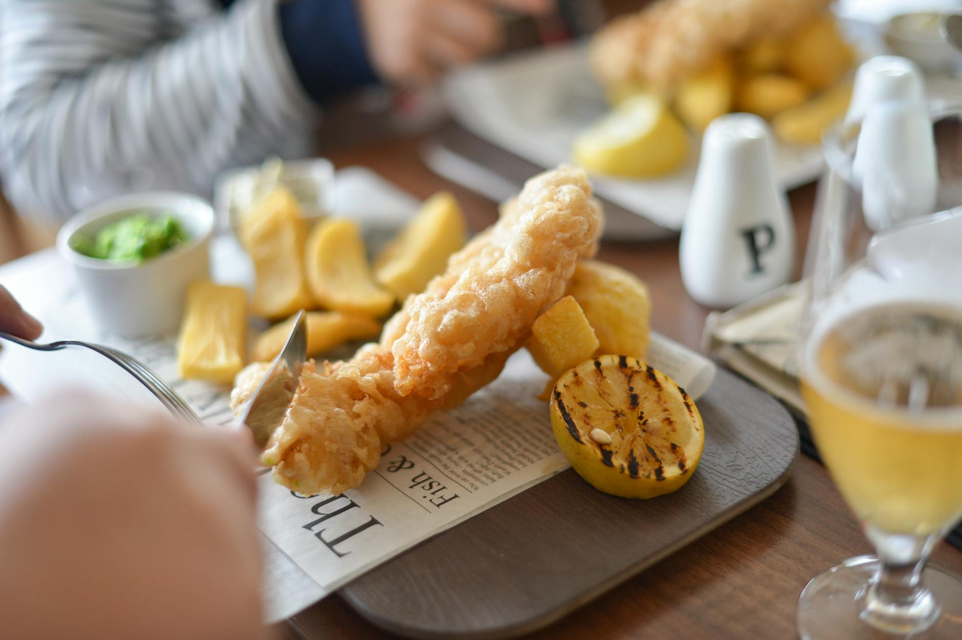 Pub food meal served at a table in a Cornwall pub