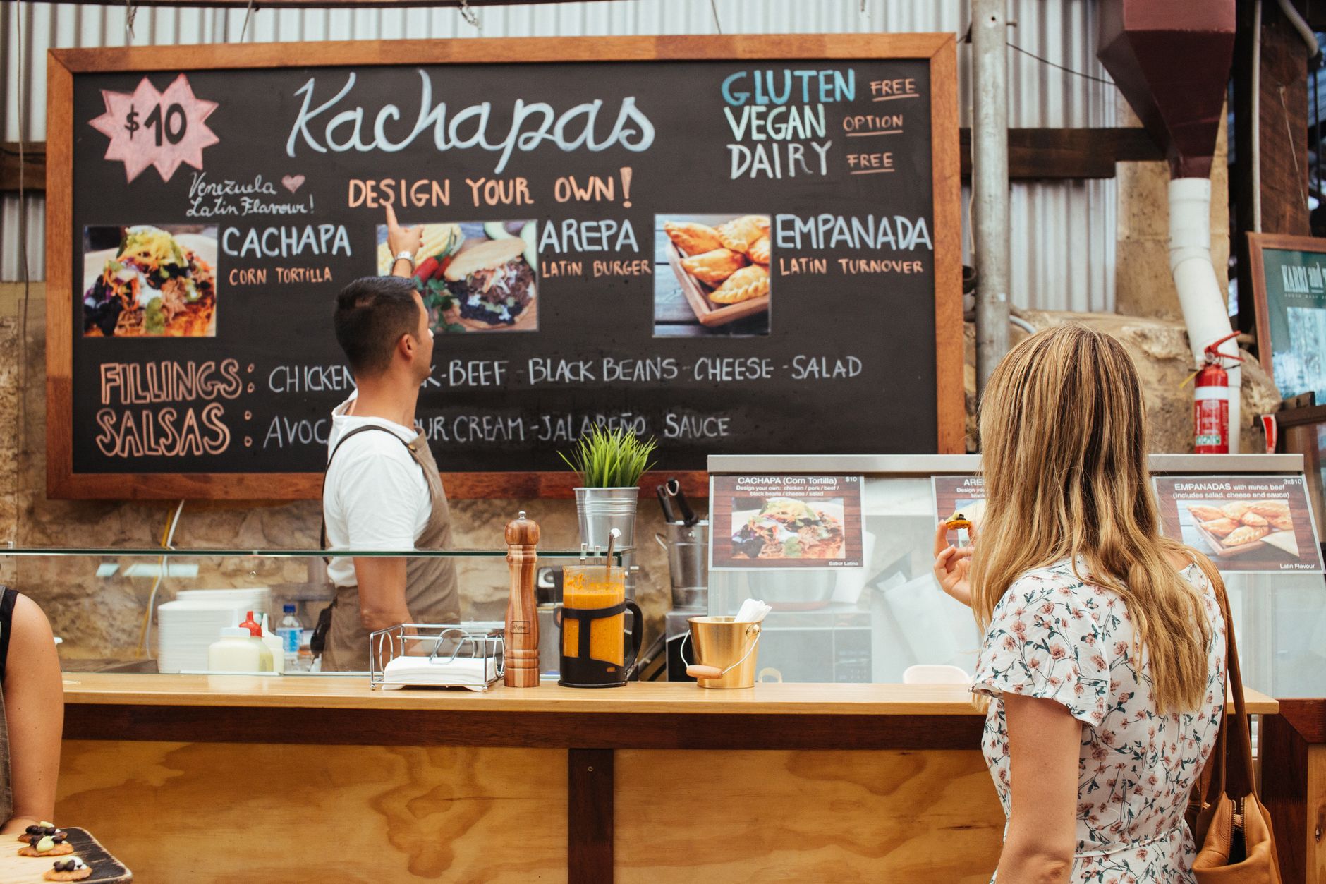 Cafe chalkboard menu showing food options