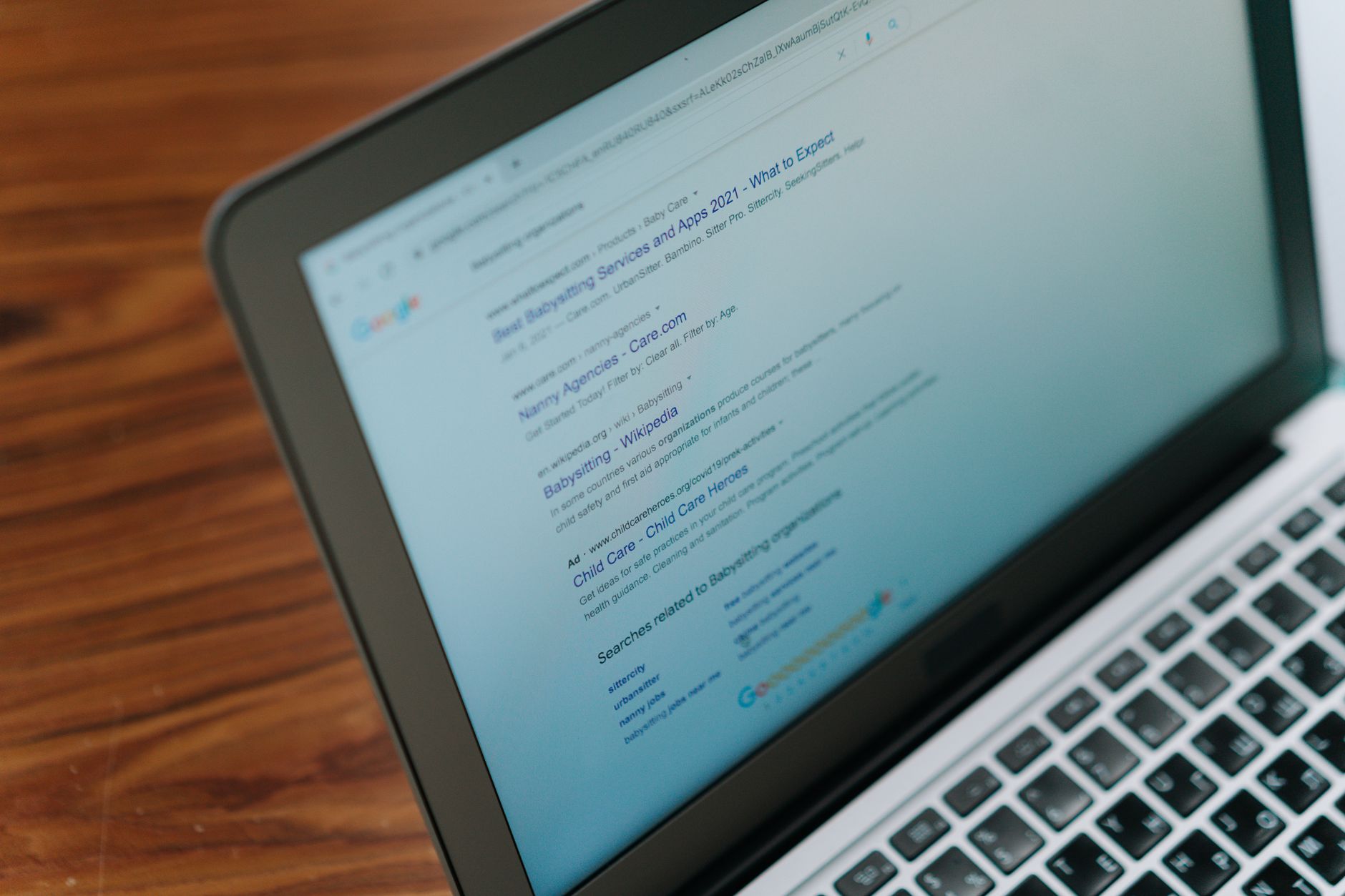 Google search engine results page displayed on a screen