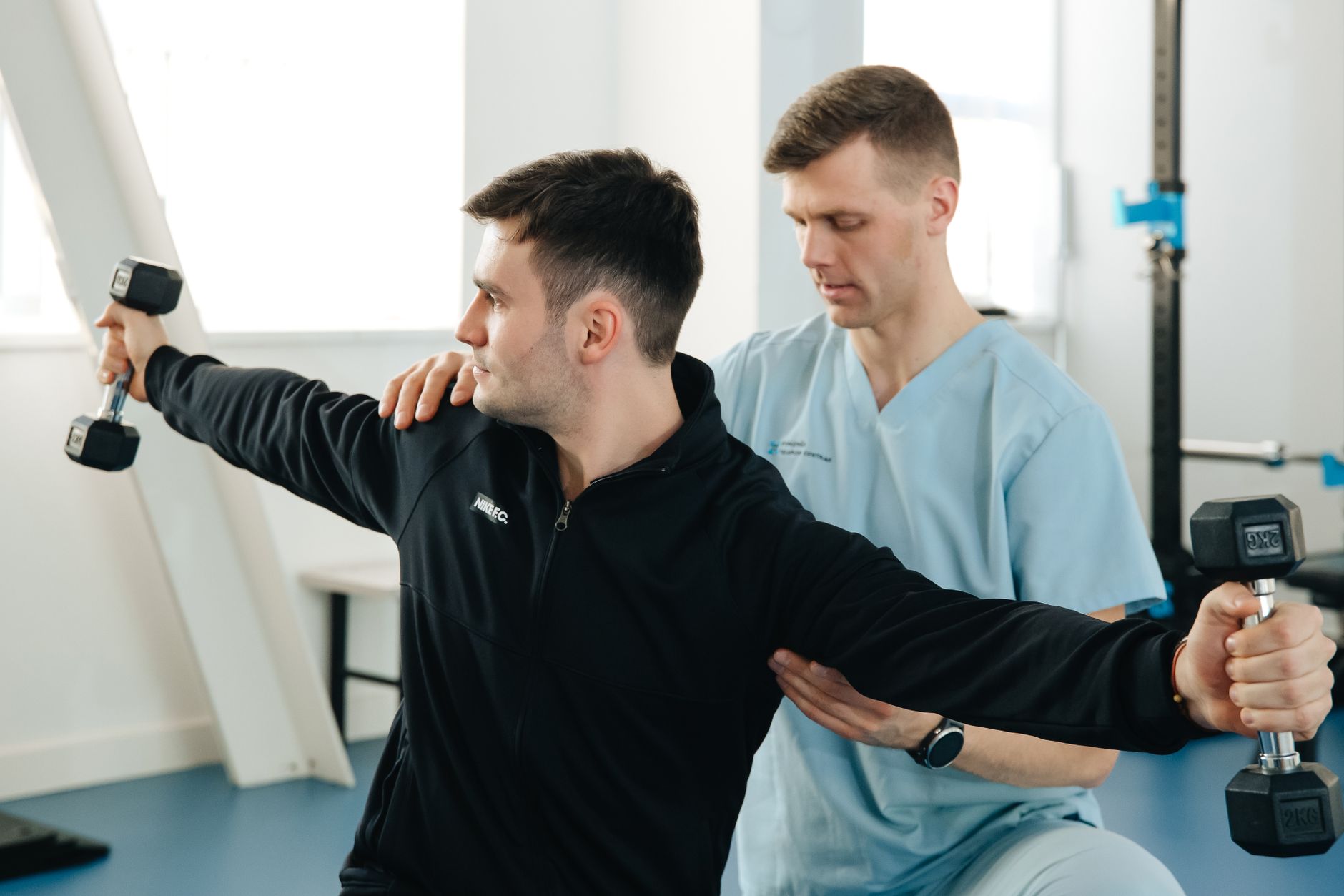 Physiotherapy clinic room with exercise and rehabilitation equipment