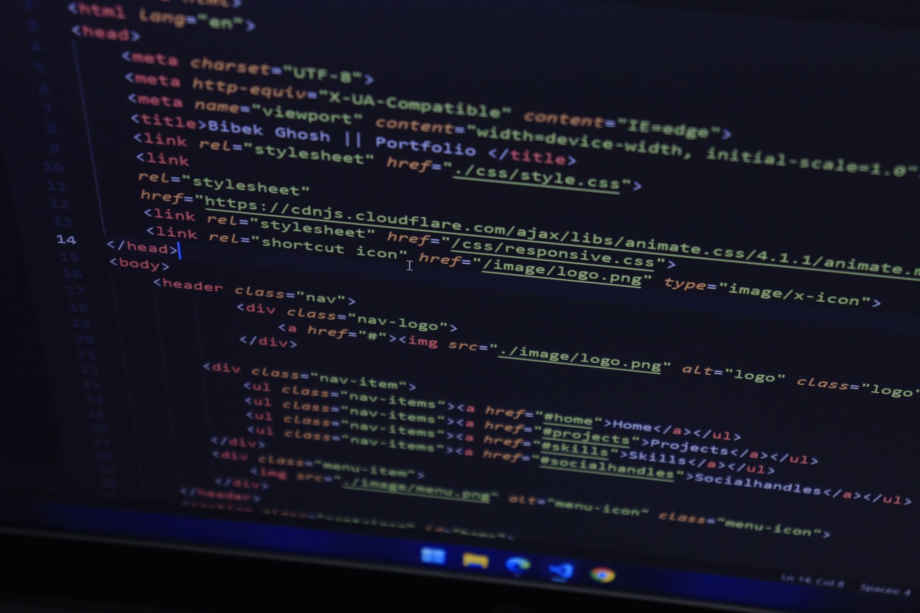 Website code and structure being edited on a screen
